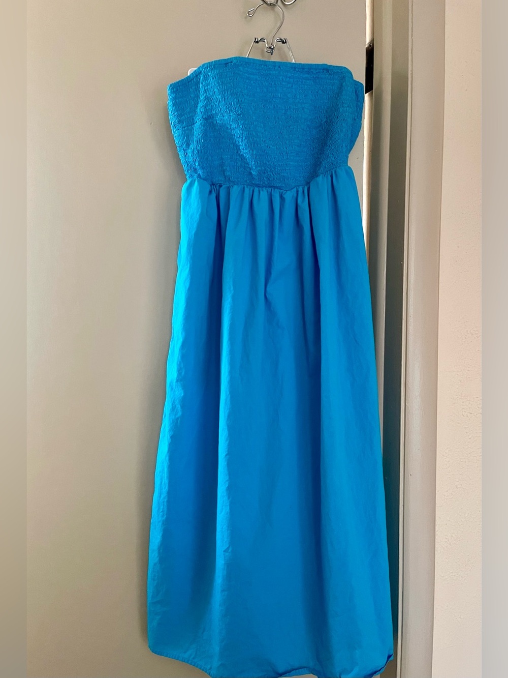 Turquoise Blue Strapless Maxi Dress w/ Pockets & Straps